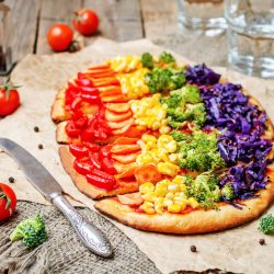 Pizza toppings being prepared